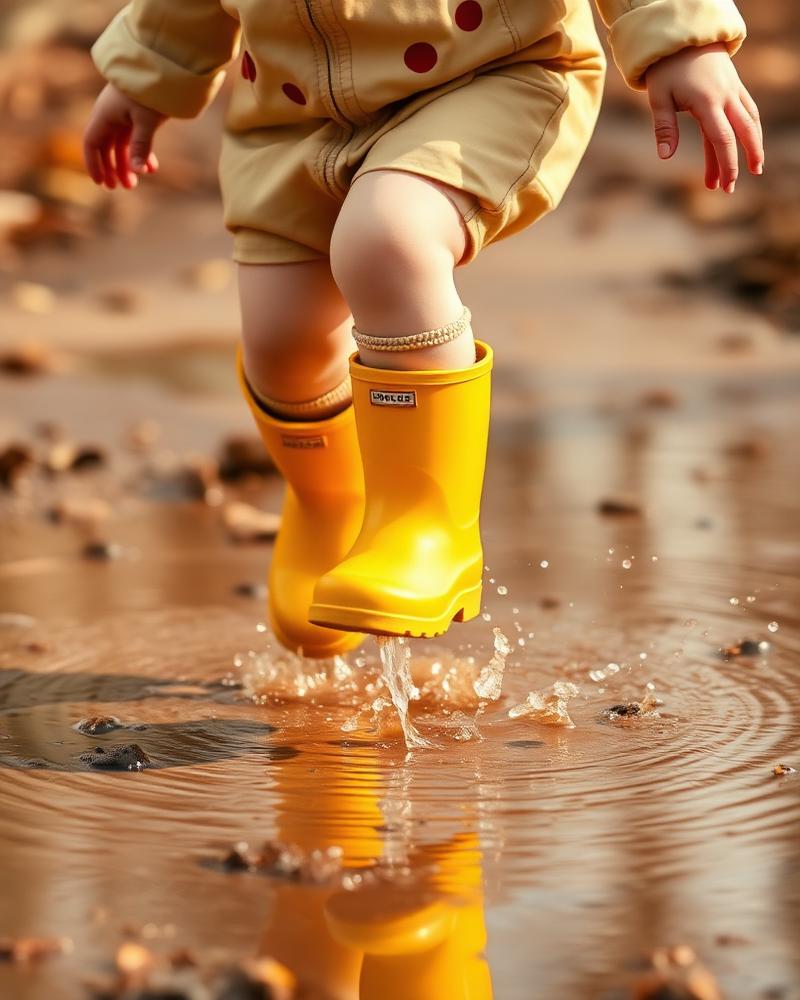 Child in yellow rain boots