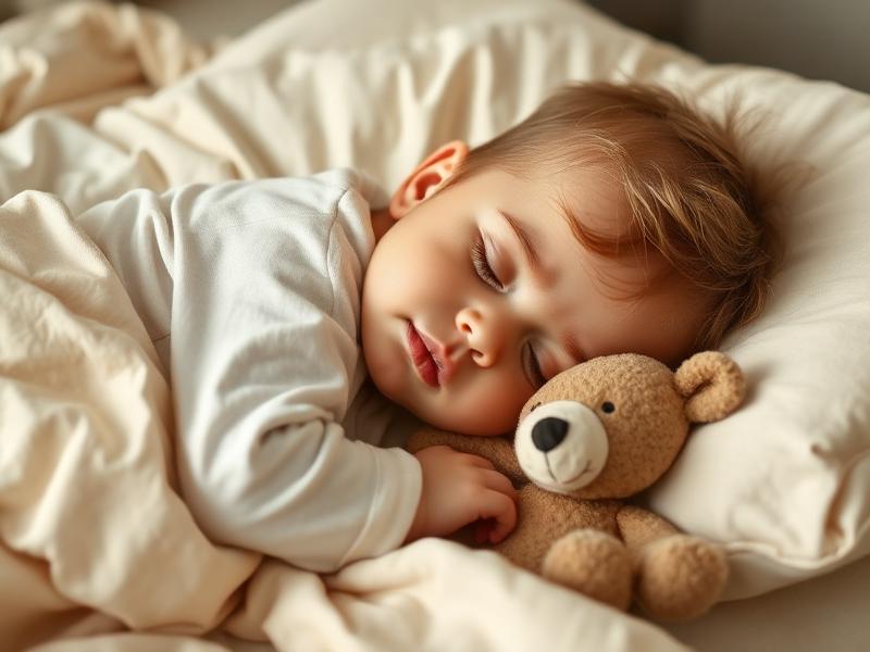 Sleeping toddler with a teddy
